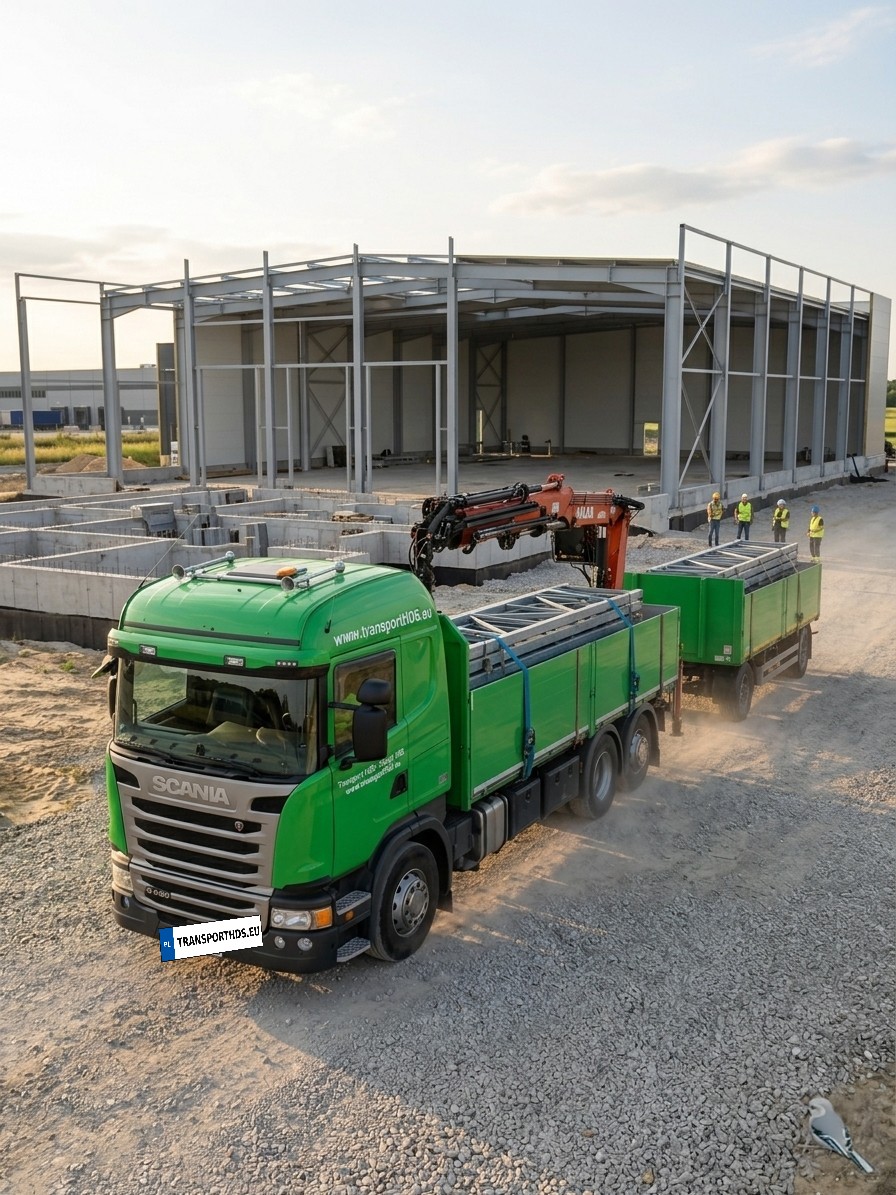 Transport konstrukcji stalowej hali produkcyjnej